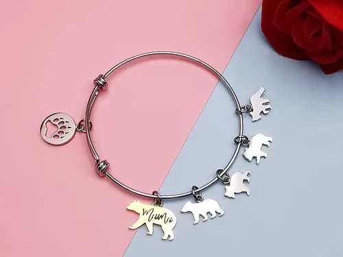 Vista 2 de Mama Bear Charms Bracelets with 1 2 3 4 Cubs for Women