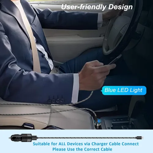 Vista 6 de Cargador de coche USB C de 30 W, PD 3.0 y 2.4 A, adaptador de carga rápida de doble puerto, 12 V, salida USB, encendedor de cigarrillos, enchufe