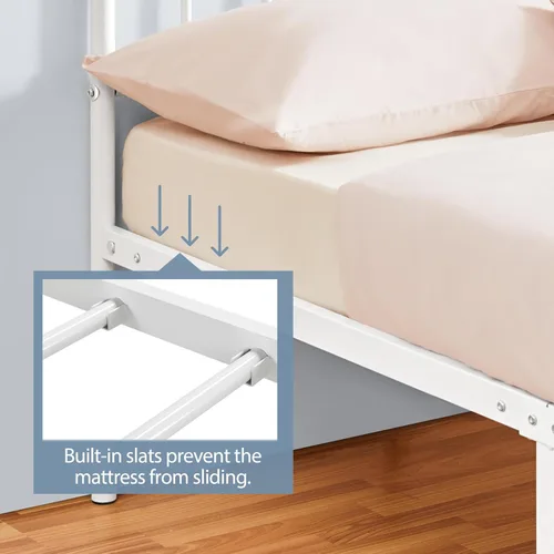 Vista 63 de Yaheetech Base de cama de tamaño individual con plataforma de metal con cabecero y estribo, no necesita somier, almacenamiento debajo de la cama
