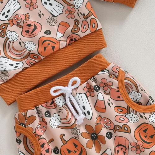 Vista 6 de TheFound Conjunto de 2 piezas de sudadera con cuello redondo y diseño de calabaza para Halloween, para Halloween y otoño e invierno