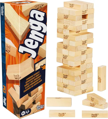 Juego oficial de Jenga de Hasbro Games | Dado digital para 6 formas más de jugar | Juego original de bloques de madera | Torre de apilamiento |