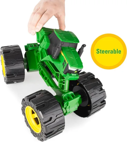 Vista 5 de TOMY Monster Treads - Tractor John Deere todo terreno, juguete de camión monstruo inclinable con neumáticos resistentes, juguetes de tractor John
