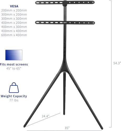 Vista 2 de VIVO Artistic Easel para pantalla LED LCD de 45 a 65 pulgadas, soporte de pantalla de TV de estudio, soporte ajustable para TV con giro y base