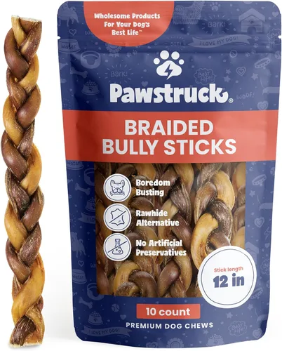 Vista 12 de Pawstruck Bully Sticks trenzados 100% naturales de 5 pulgadas, bolsa de 1 libra, masticables para perros de un solo ingrediente sin cuero crudo