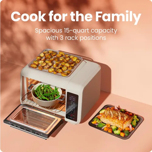 Vista 4 de Chefman Combo de horno tostador y freidora de aire, 15 cuartos de galón, horno de encimera para comidas rápidas y saludables, funciones