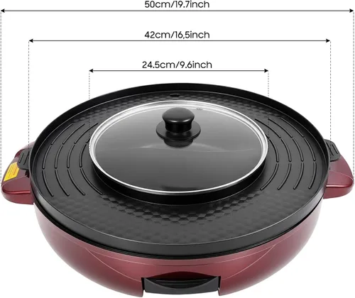 Vista 2 de Olla caliente extraíble con parrilla, 2200 W, 2 en 1, parrilla eléctrica sin humo y olla caliente con control de temperatura dual separado, sartén