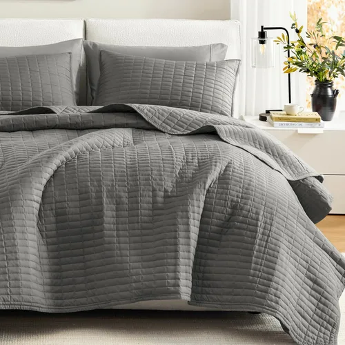 Vista 18 de Comfort Spaces Juego de edredón de tamaño King extragrande de color marfil de 120 x 118 pulgadas, colcha acolchada de verano de microfibra ligera