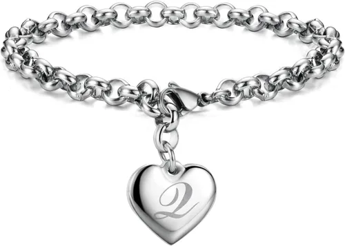 Vista 18 de Monily Regalos de cumpleaños para mujer, pulseras con dije inicial para mujer, letras del alfabeto y corazón, pulsera para mujer A: Corazón