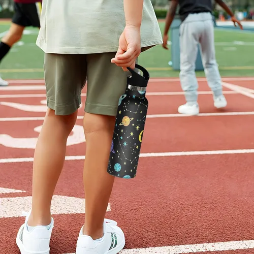 Vista 5 de Kids Water Bottle with Straw 20 Oz Water Bottle Insulated for Boys Girls, BPA-Free, Planets Black