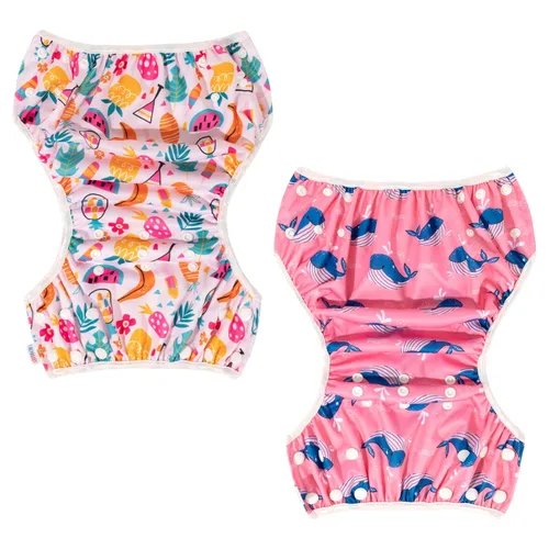 Vista 148 de Alva, Pañales de bebé para nadar, paquete de 2 unidades, talle único, reutilizable, lavable y ajustable de 0 a 36 meses. Tamaño de 10 a 40 lbs