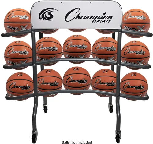Vista 2 de Champion Sports Deluxe Heavy Duty Basketball Storage Cart with Locking Swivel Caster Wheels (Black)