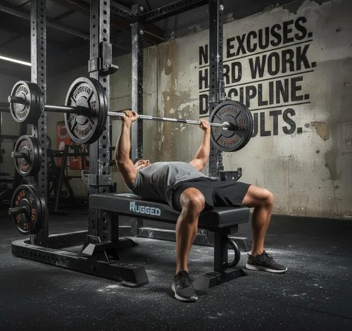 Vista 4 de RUGGED STRENGTH - Banco de peso plano, marco de acero resistente de 47 pulgadas, cojín de 3.5 pulgadas de grosor, capacidad de 1500 libras, banco