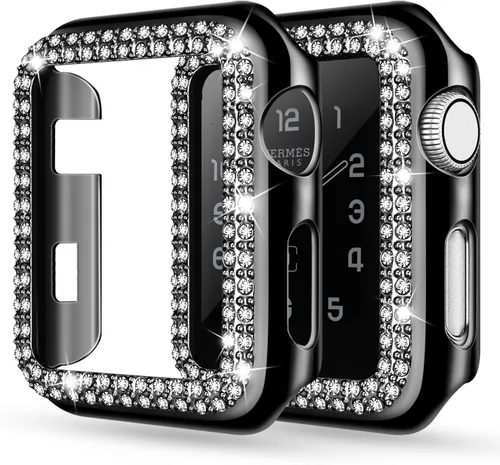 Adepoy - Funda Compatible para Apple Watch de 1.496 Pulgadas Serie 3/2/1, con Brillantes, Funda Protectora con Marco de Pantalla para Mujer, Niña,