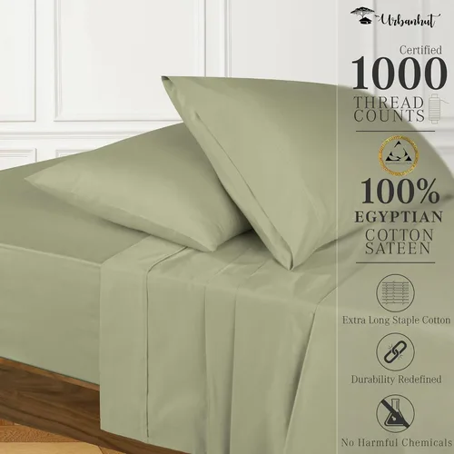 Vista 358 de URBANHUT Juego de sábanas de algodón egipcio de 1000 hilos tamaño completo, 4 piezas, suaves y transpirables, sábanas de hotel de lujo que se