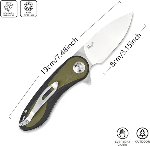 Vista 2 de Sitivien Sandvik 14C28N - Cuchillo plegable de bolsillo, hoja G10 con mango EDC para acampar al aire libre, senderismo, caza, supervivencia