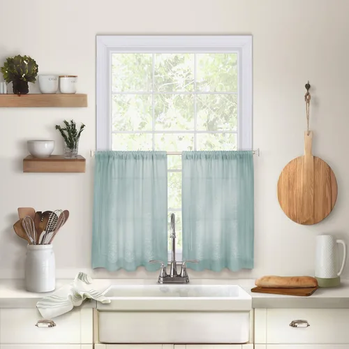 Vista 12 de Elrene Home Fashions Cameron - Cortinas de lino, 30 pulgadas de ancho x 24 pulgadas de largo cada una (juego de 2 niveles), gris