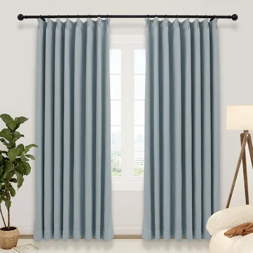 Vista 18 de LUSTROWIN Cortinas plisadas francesas de lino sintético con textura personalizada para dormitorio, cortinas opacas, cortinas de ventana para sala