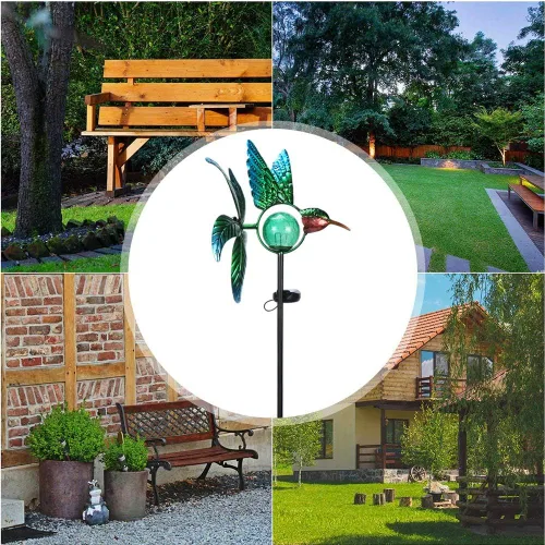 Vista 4 de Afirst Molinillo de viento solar de colibrí, luces cinéticas de metal para jardín, hilanderos de viento, luces al aire libre, decoración de césped