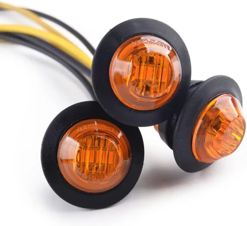 Vista 5 de juego de 10 luces LED selladas impermeables ámbar de 3/4" mini redondas, luces indicadoras delanteras, traseras y laterales, luces de gálibo