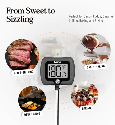 Vista 6 de Digital Candy Thermometer with Pot Clip, 10" Long Stainless Steel Probe, Instant Read Kitchen Thermometer for Cooking, Baking, and Candy Making Dark