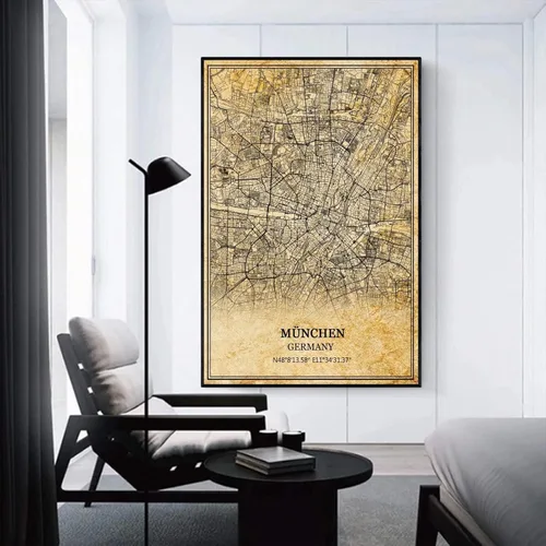 Vista 3 de TANOKCRS München - Póster de mapa vintage de Alemania, arte de pared, diseño de mapa de carretera de la ciudad, regalo de recuerdo de viaje