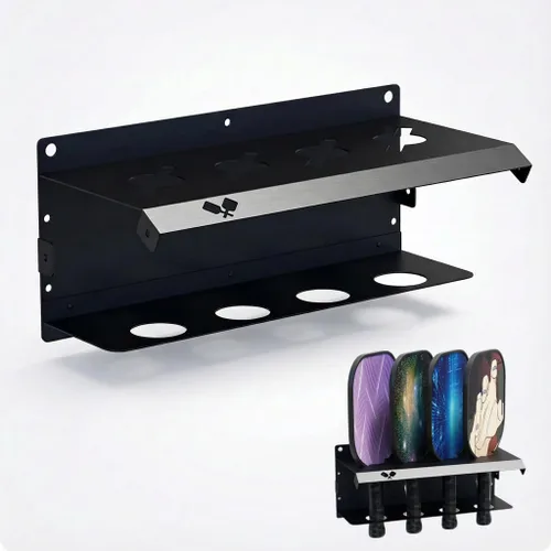 Vista 8 de Pickleball Paddle Rack, Wall or Fence Mounted Organizer Holds 4/8/12 Paddles, Expandable Design for Indoor/Outdoor