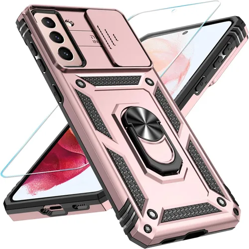 Vista 39 de SunStory Funda para Samsung Galaxy S21 con protector de pantalla HD, funda para cámara deslizante y soporte de anillo giratorio, grado militar