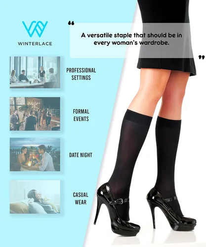 Vista 4 de Winterlace Calcetines para mujer, 6 pares de calcetines de vestir de nailon hasta la rodilla, opacos, elásticos