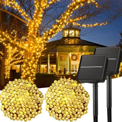 Vista 17 de Minetom Luces de Cadena Solares para Exteriores, 40 pies 100 Luces LED de Cadena Alimentadas por Energía Solar con 8 Modos de Iluminación, Luces