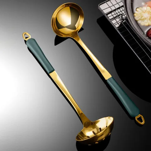 Vista 9 de OSALADI Juego de utensilios de cocina de acero inoxidable, cucharón de cocina, cuchara de sopa, cuchara ranurada, cucharón de sopa, cucharón