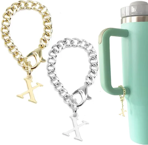 Vista 10 de Tovly 2 piezas de dijes de letras para Stanley Cup A-Z ID inicial colgantes personalizados para mango de vaso Stanley
