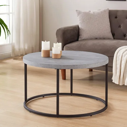 Vista 11 de CENSI Mesa auxiliar redonda de 31.5 pulgadas, moderna mesa central industrial de madera de roble natural para sala de estar, patas de metal