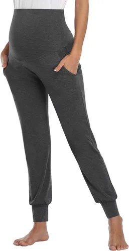 Vista 3 de AMPOSH - Pantalones de maternidad para mujer, elásticos, holgados, cómodos, para descansar, con bolsillos, pantalones deportivos