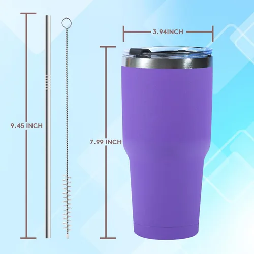 Vista 5 de Dongni Vaso de 30 oz con tapa y pajita, vasos de acero inoxidable a granel, aislado al vacío de doble pared, taza para café de viaje, vaso duradero