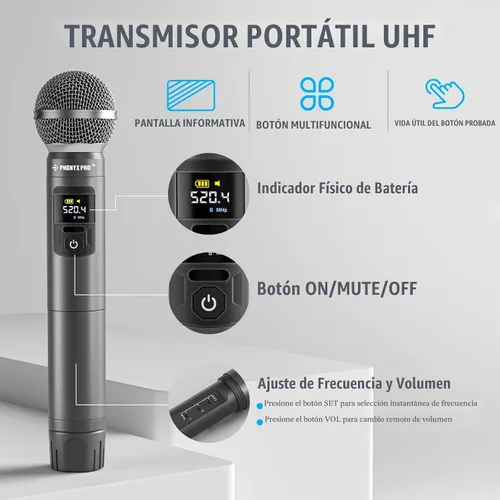 Vista 3 de Phenyx Pro Sistema de Micrófono Inalámbrico, Juego de Micrófono Inalámbrico de Metal con Micrófonos de Mano/Bodypack/Auricular/Pinza, 2 x 30