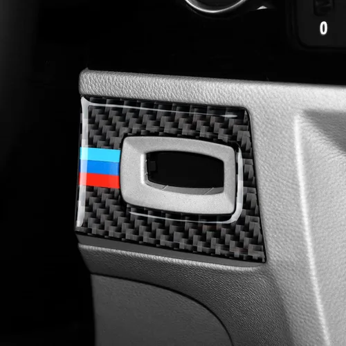 Vista 5 de Calcomanía de fibra de carbono para marco del botón de arranque del motor del coche, cubierta decorativa compatible con BMW E90 E92 E93 2006 2007