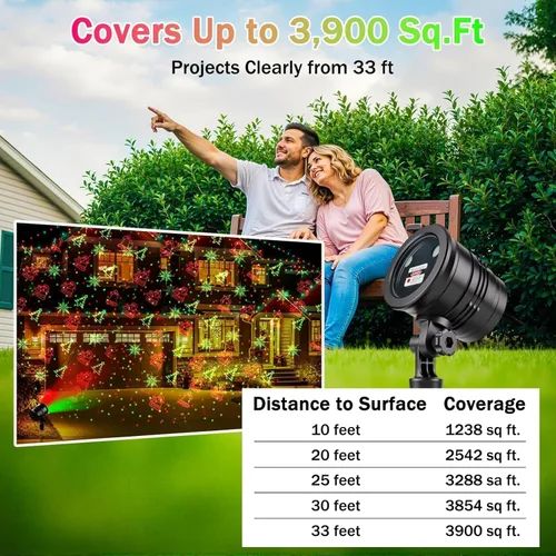 Vista 3 de Proyector láser de Navidad para exteriores, luz láser de paisaje de jardín con 5 patrones de Navidad y estrellas rojas/verdes, IP65 impermeable