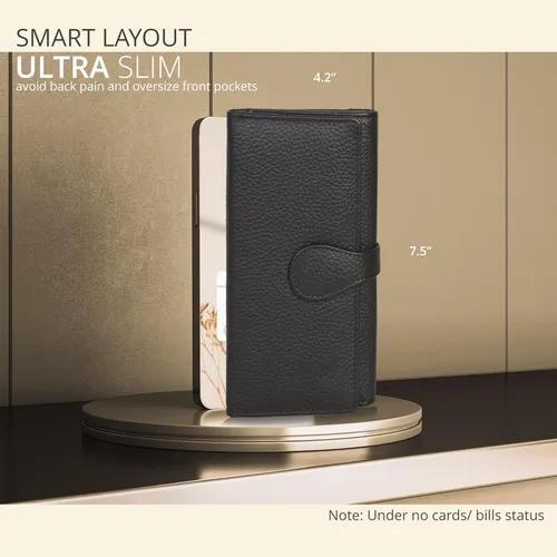 Vista 3 de Cartera de piel auténtica para mujer con bloqueo RFID, tarjetero triple para mujer, con ventana de identificación