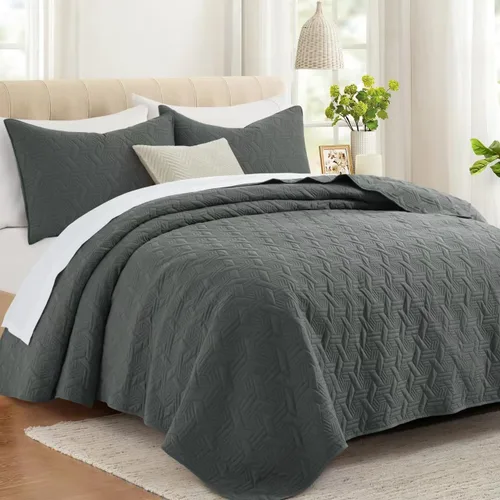 Vista 14 de Lavsiry Juego de ropa de cama acolchada de tamaño individual beige con funda de almohada, colcha ligera de verano, sobrecama, manta acolchada suave