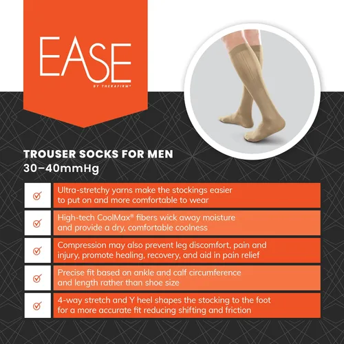 Vista 3 de Ease - Calcetines opacos para hombre con compresión firme (30-40 mmHg)