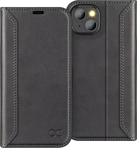 Vista 19 de OCASE Funda tipo cartera compatible con iPhone 13, de piel sintética con tapa tipo folio, con tarjetero, bloqueo RFID, soporte