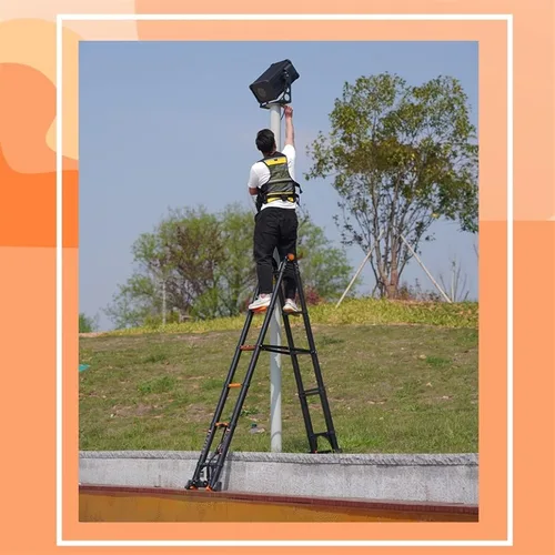 Vista 8 de Escaleras, escalera telescópica alta con barra estabilizadora, escalera de extensión multifuncional de aluminio resistente para techo industrial