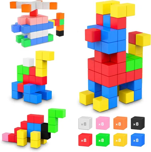 Vista 8 de ROMDS Bloques magnéticos de 32 piezas, bloques de construcción magnéticos grandes de 1 pulgada para niños y niñas a partir de 3 años, cubos
