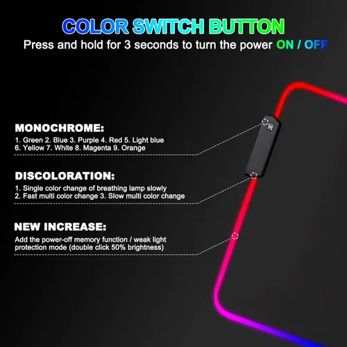 Vista 6 de Alfombrilla de mouse con luz LED Pro Gaming Series RGB, alfombrilla de mouse grande de leopardo, alfombrilla de mouse extendida colorida