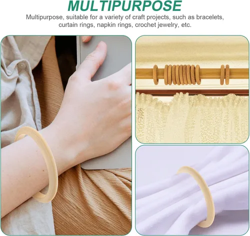 Vista 5 de EXCEART 10 pulseras y medallones de madera, artesanías hechas a mano con anillos de madera natural