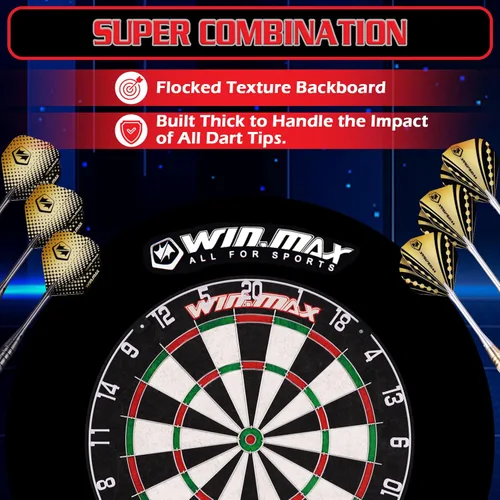 Vista 5 de WIN.MAX Tablero de dardos con punta de acero para adultos, juego de dardos con punta de acero con 12 dardos de metal