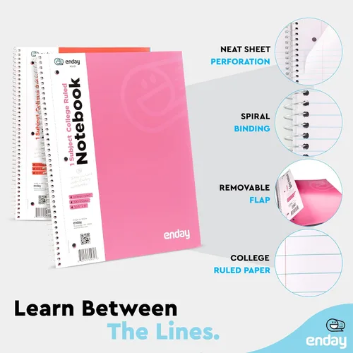 Vista 3 de Enday Spiral Notebook College Ruled (4 Pack) Pink, Red, Blue, Purple 1 Subject Spiral Notebook, College Ruled Notebook Paper, Journal Notebook for