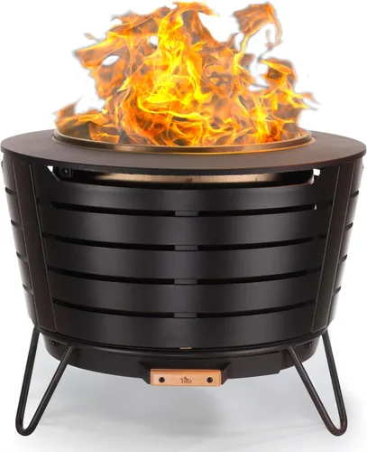 TIKI Paquete de Chimenea de Patio – Chimenea para Exterior de 25 Pulgadas sin Humo para Quema de Leña para Patio Trasero, Terraza, Cubierta y Jardín