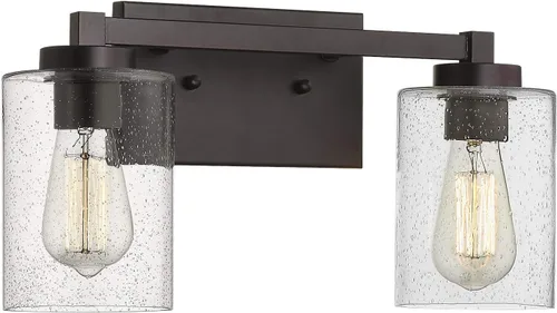 Beionxii 2 luces de tocador de baño | Aplique de pared vintage de bronce aceitado con vidrio transparente sembrado (16.1 pulgadas de ancho x 8.7