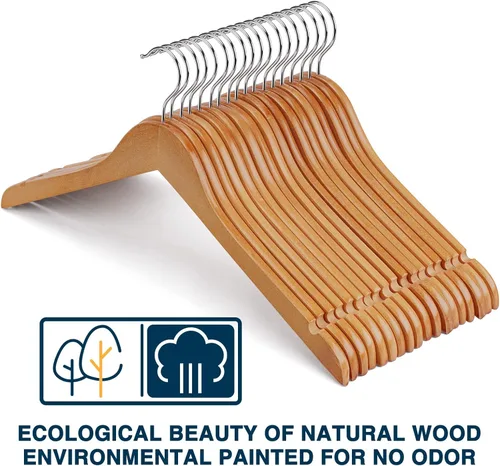 Vista 3 de Paquete de 20 perchas de madera resistentes para camisas, vestidos, abrigos y más (natural)